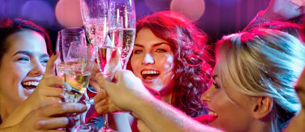 A Bachelorette Party Toasting At A Fun Las Vegas Night Club.